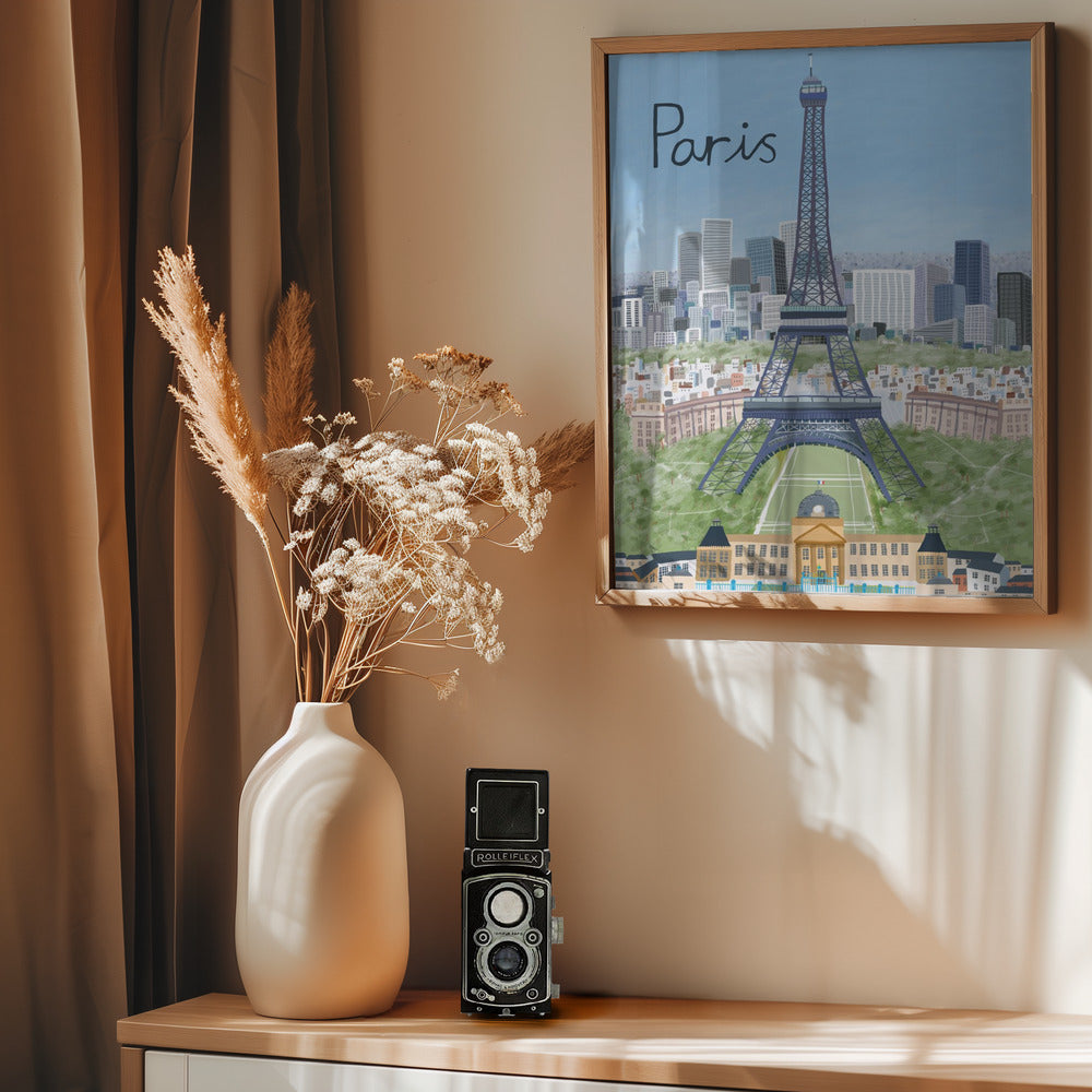 Eiffel Tower with Paris City in Background by Artist Carla Daly - Poster / Art Print - interiör