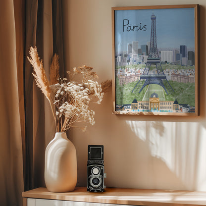 Eiffel Tower with Paris City in Background by Artist Carla Daly - Poster / Art Print - interiör