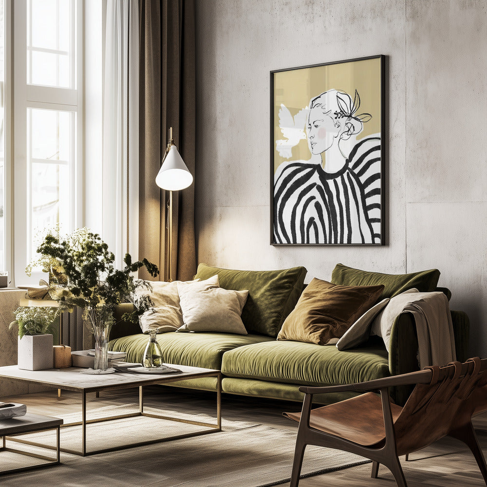 Woman Profile with a Zebra Stripe Pattern - Poster / Art Print - interiör