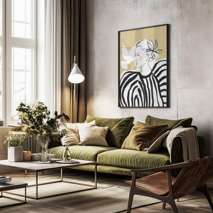 Woman Profile with a Zebra Stripe Pattern - Poster / Art Print - interiör