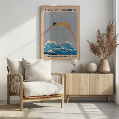 Into the Ocean (blue) Standard Wall Art - Poster / Art Print - interiör