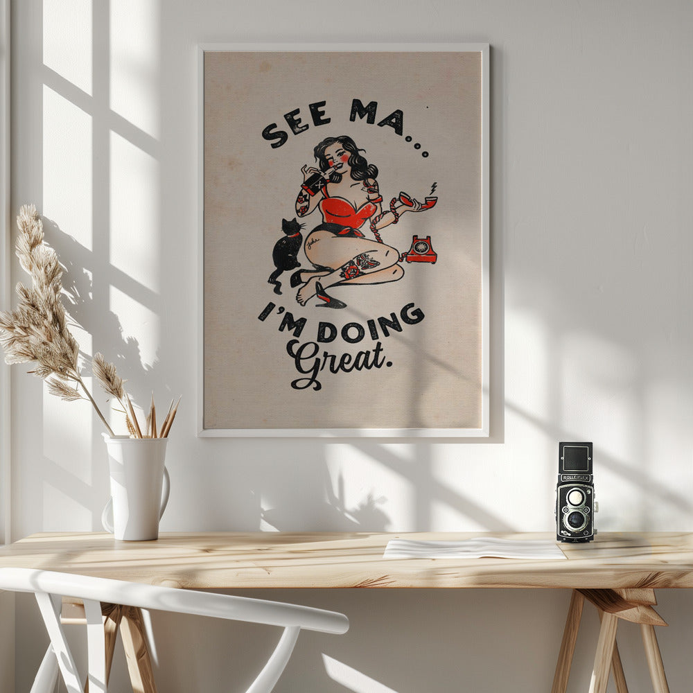 See Ma Poster Funny Vintage Pinup Girl & Cat - Poster / Art Print - interiör