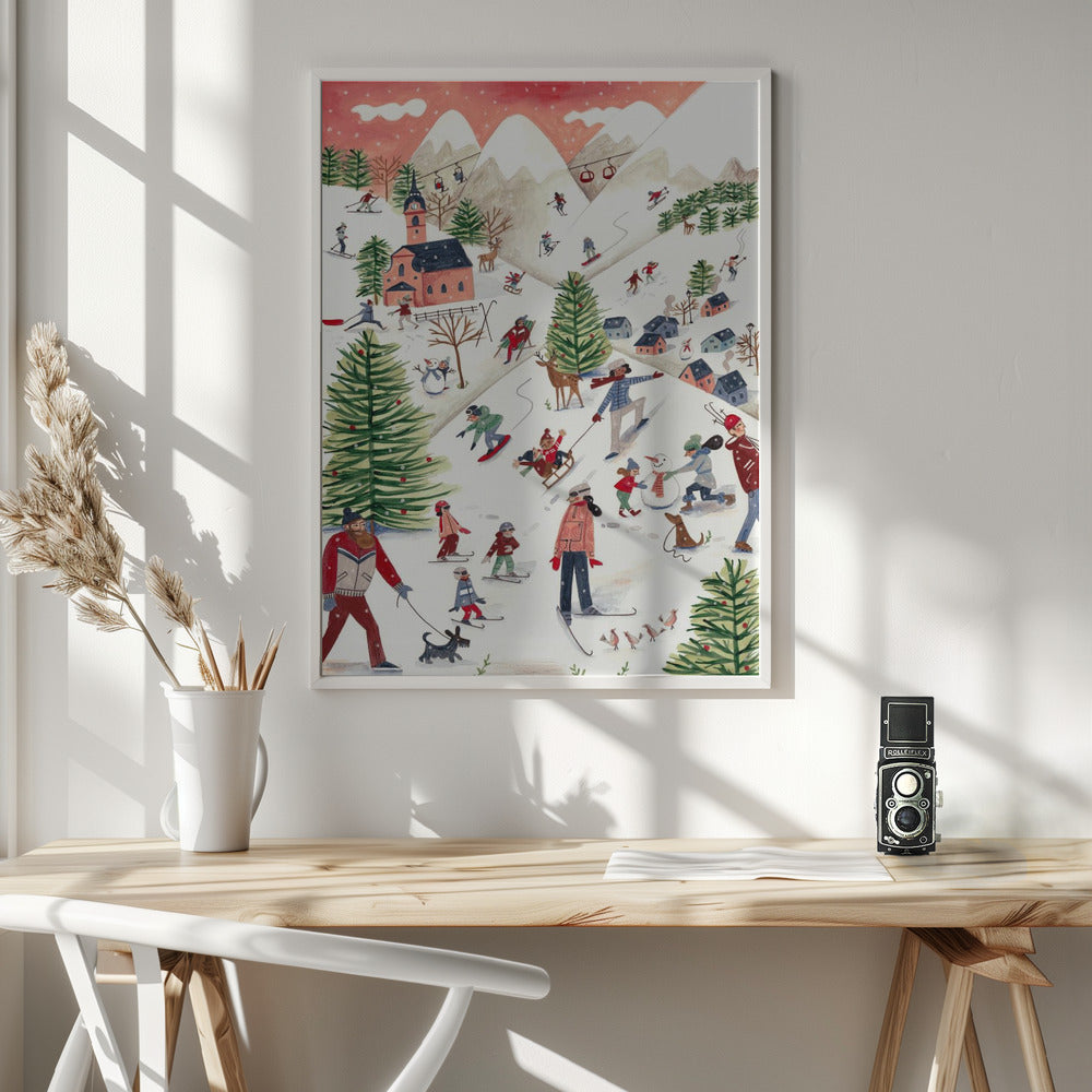 Mountain landscape with houses in the snow - Poster / Art Print - interiör