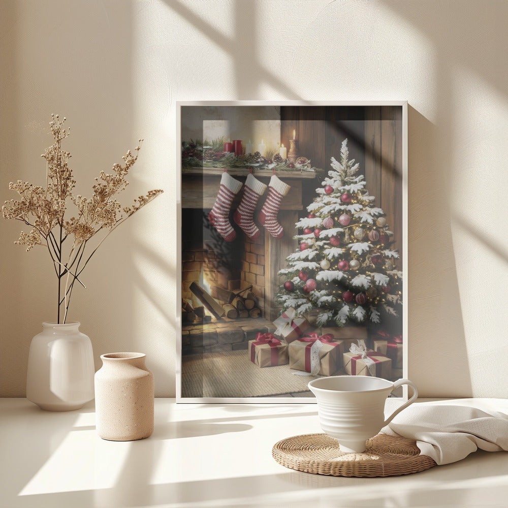 Christmas By the Fireplace - Poster / Art Print - interiör
