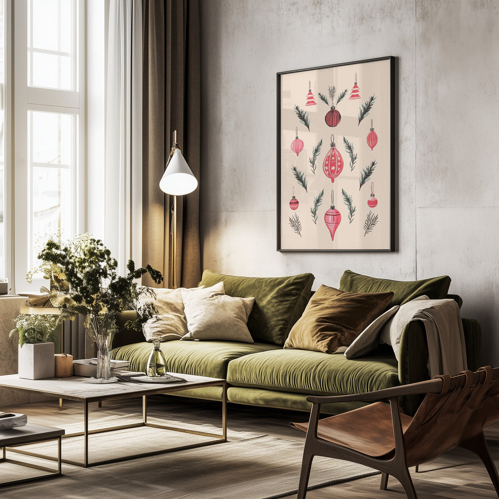 Pink Baubles - Poster / Art Print - interiör