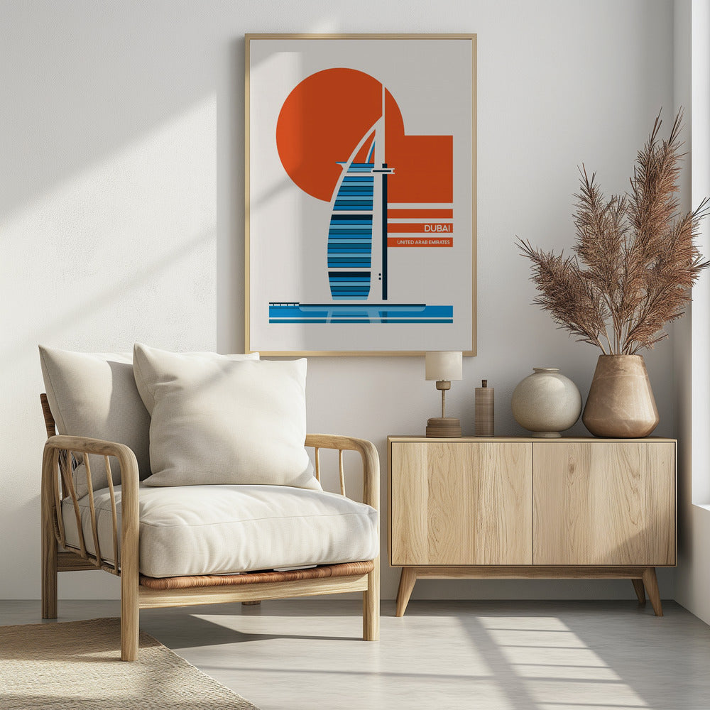 Dubai Burj Al Arab Minimalist Retro Travel Print - Poster / Art Print - interiör