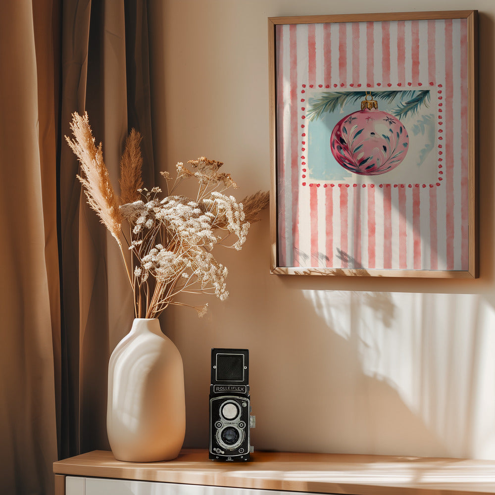 Pink Christmas Bauble - Poster / Art Print - interiör