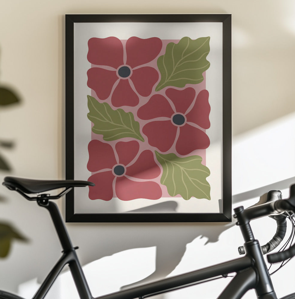 Stylized Red Flowers No 2 - Poster / Art Print - interiör