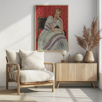 Jeune Femme Assise En Robe Grise - Poster / Art Print - interiör