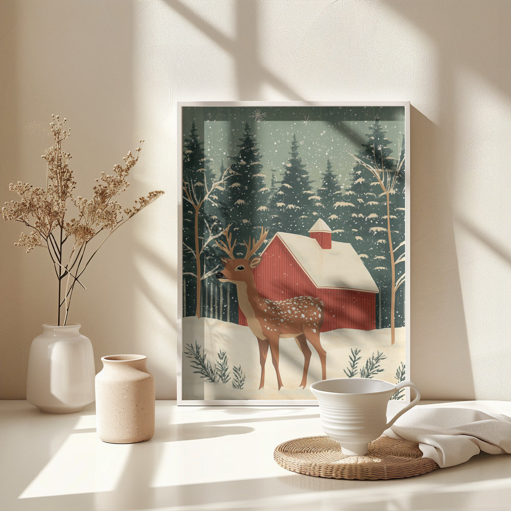 Deer Winter Holiday - Poster / Art Print - interiör