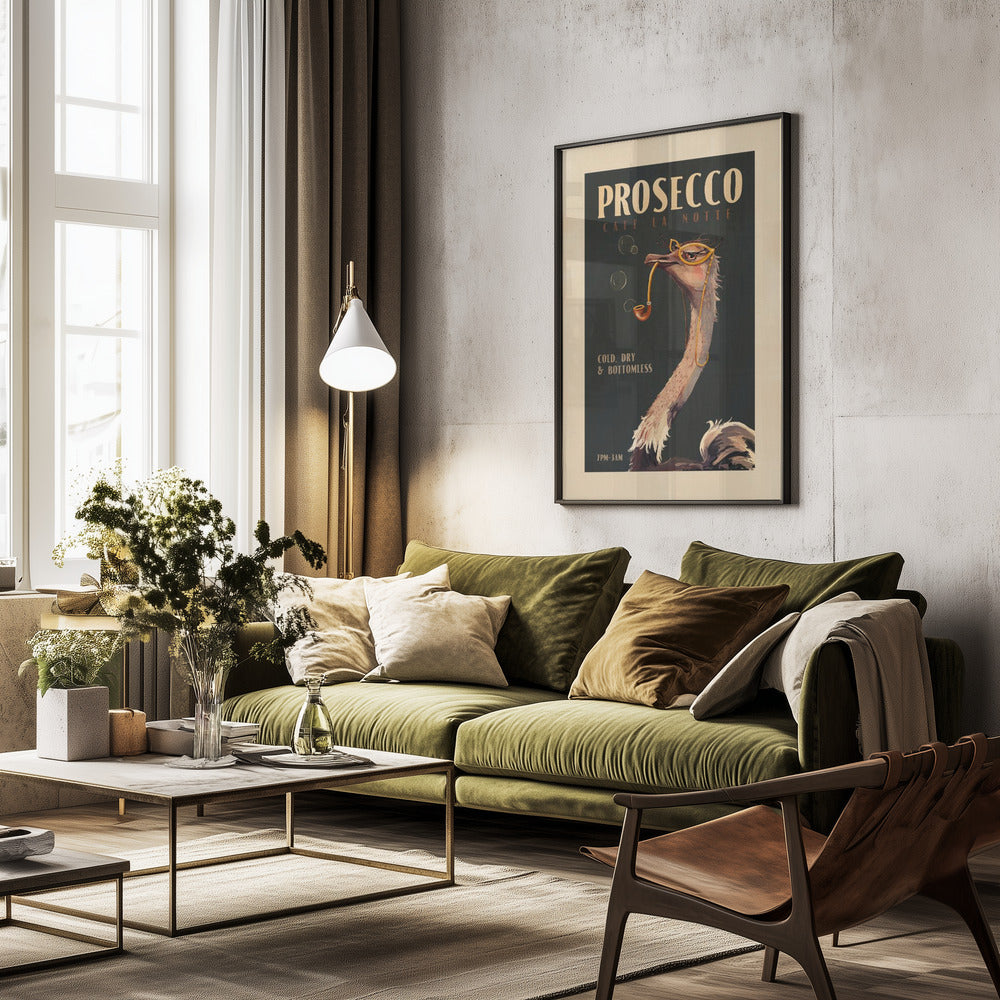 Art Deco Prosecco Wall Art Of An Ostrich - Poster / Art Print - interiör