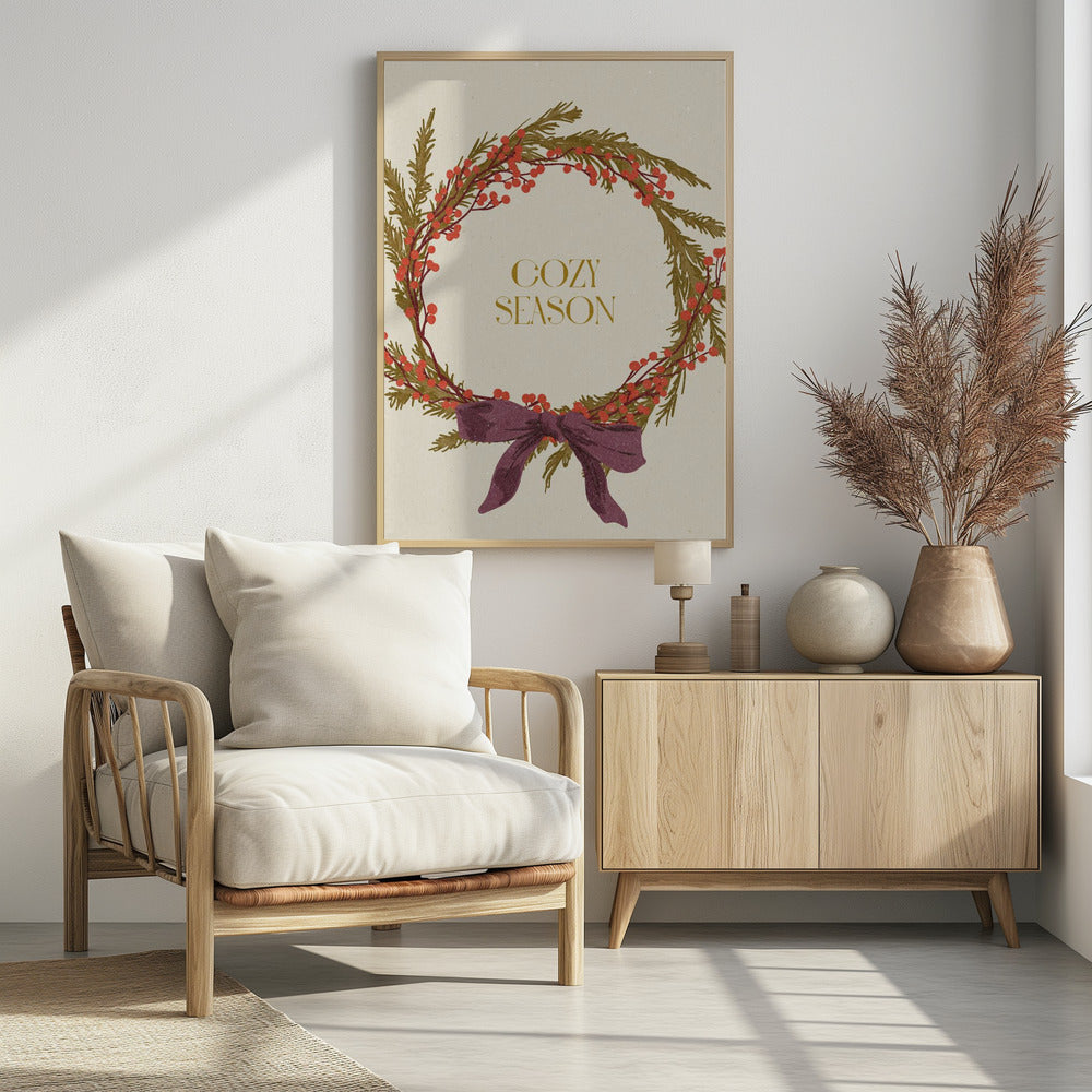 Cozy Season. Christmas wreath with bow - Poster / Art Print - interiör