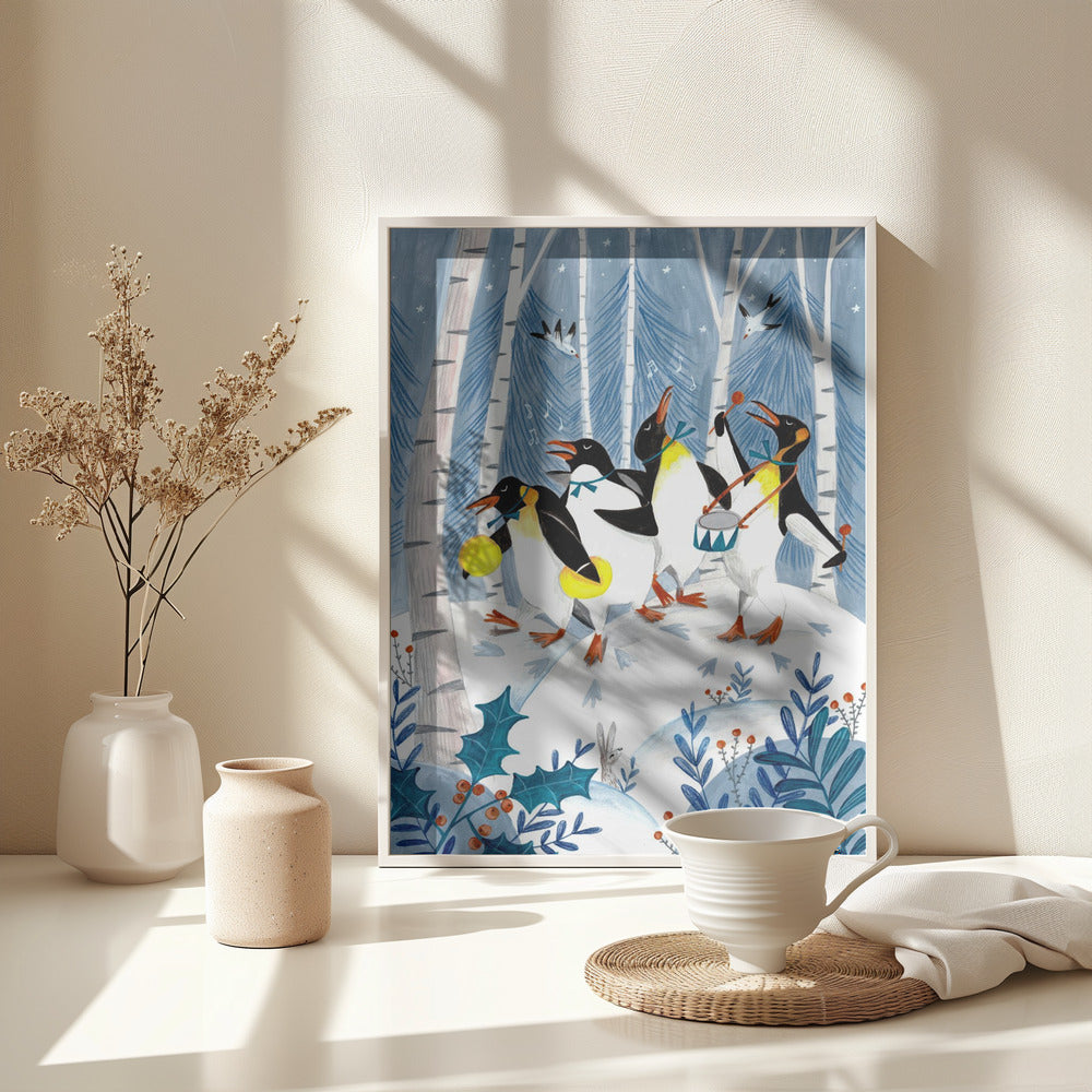 Penguins make music in the forest - Poster / Art Print - interiör