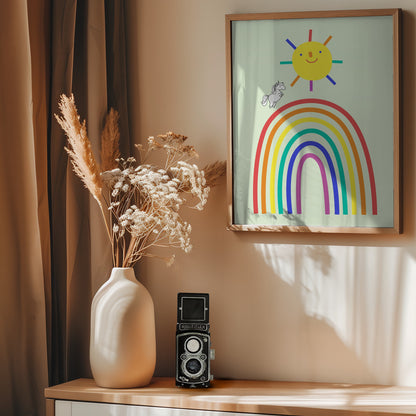 Rainbow Sun and Unicorn - Poster / Art Print - interiör