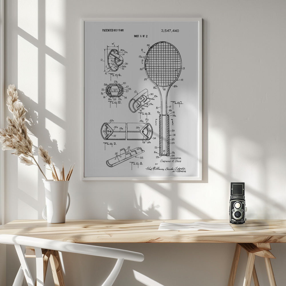 Tennis Racket Patent 1970 - Poster / Art Print - interiör