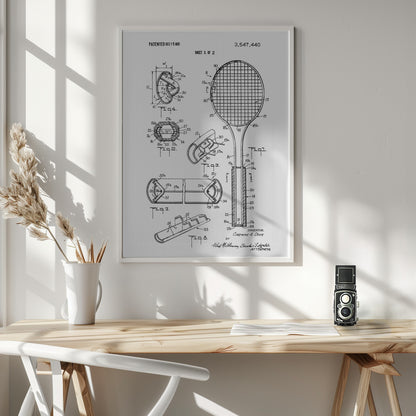 Tennis Racket Patent 1970 - Poster / Art Print - interiör