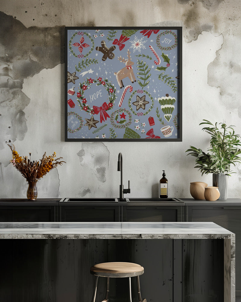 Magical Christmas Blue Pattern - Poster / Art Print - interiör