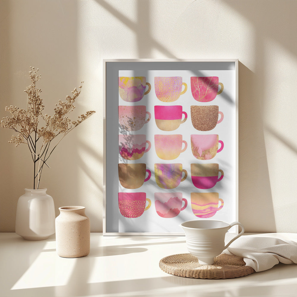 Pretty Pink Coffee Cups - Poster / Art Print - interiör