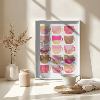 Pretty Pink Coffee Cups - Poster / Art Print - interiör