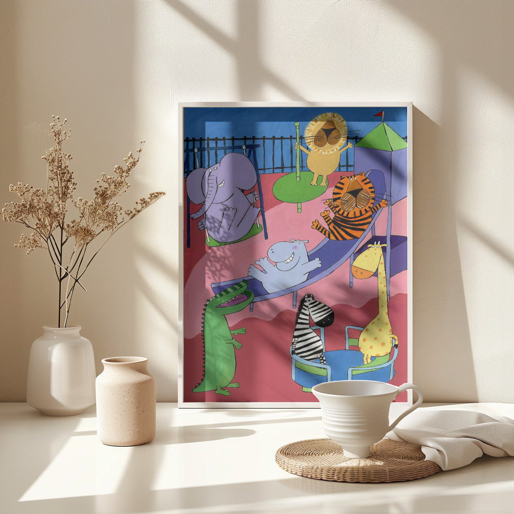 Jungle Animals in the Playground by Artist Carla Daly - Poster / Art Print - interiör