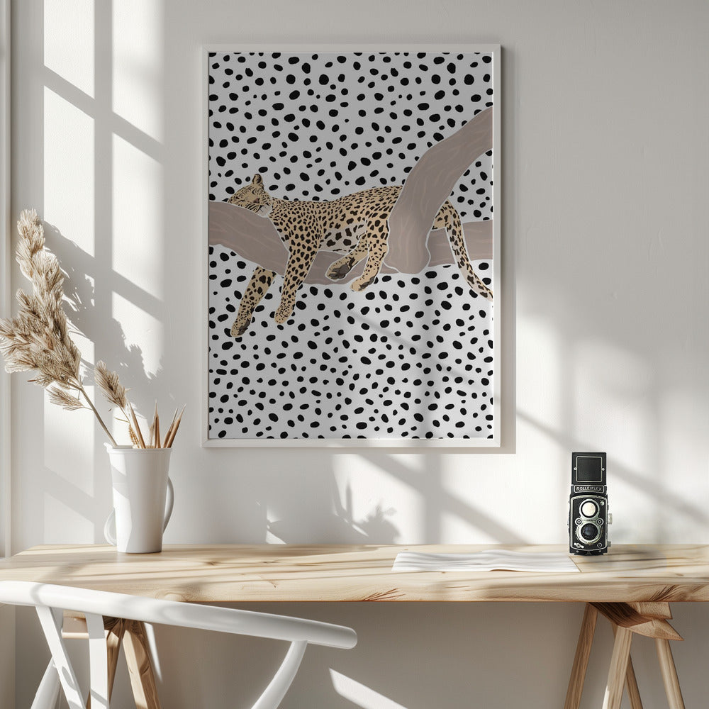 Leopard Sleeping Polkadots - Poster / Art Print - interiör