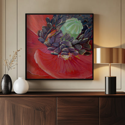 Honey Bee In Poppy Flower - Poster / Art Print - interiör