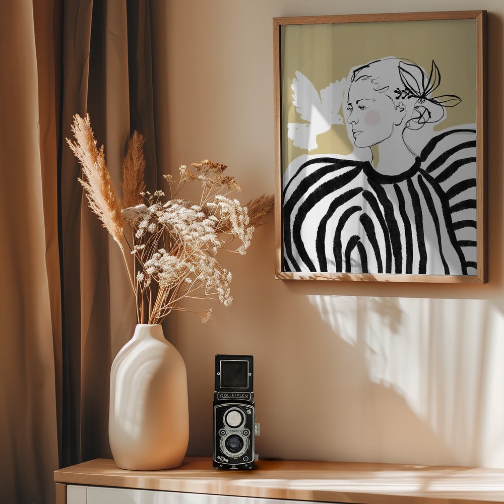 Woman Profile with a Zebra Stripe Pattern - Poster / Art Print - interiör