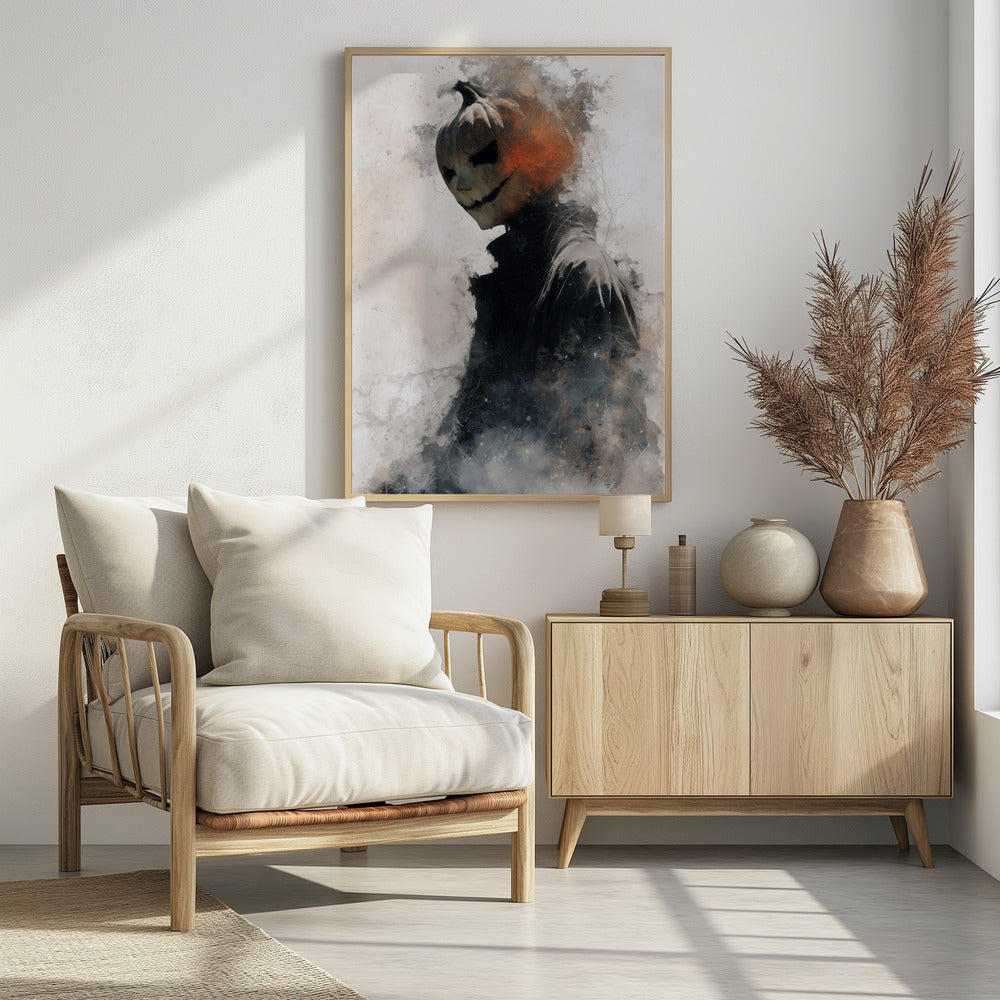 Man With Pumpkin Halloween Scene (1) - Poster / Art Print - interiör