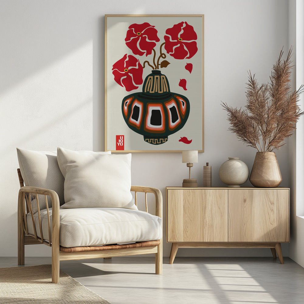 Ukiyo Vase Flower Greige - Poster / Art Print - interiör