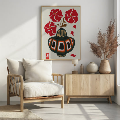 Ukiyo Vase Flower Greige - Poster / Art Print - interiör