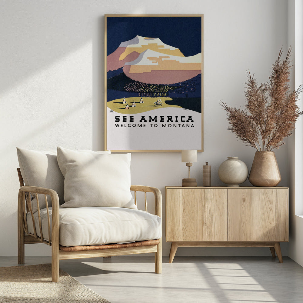 See America. Welcome To Montana (1936) Travel Poster By Richard Halls - Poster / Art Print - interiör
