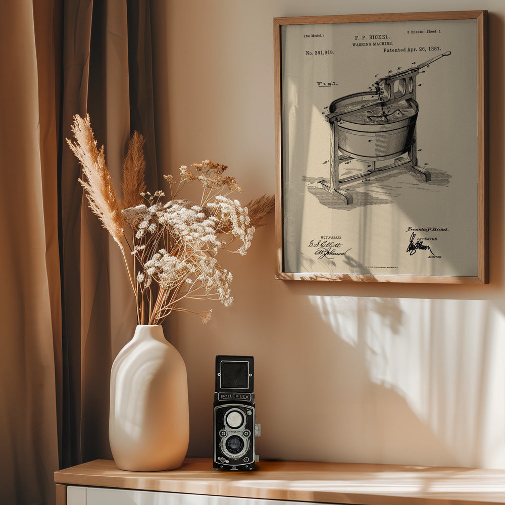 Washing Machine Patent 1887 - Poster / Art Print - interiör