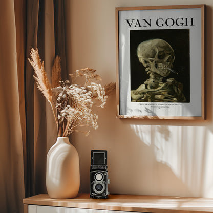 Head of a skeleton with a burning cigarette - Poster / Art Print - interiör