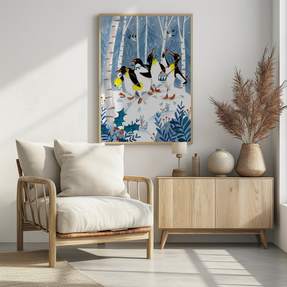 Penguins make music in the forest - Poster / Art Print - interiör