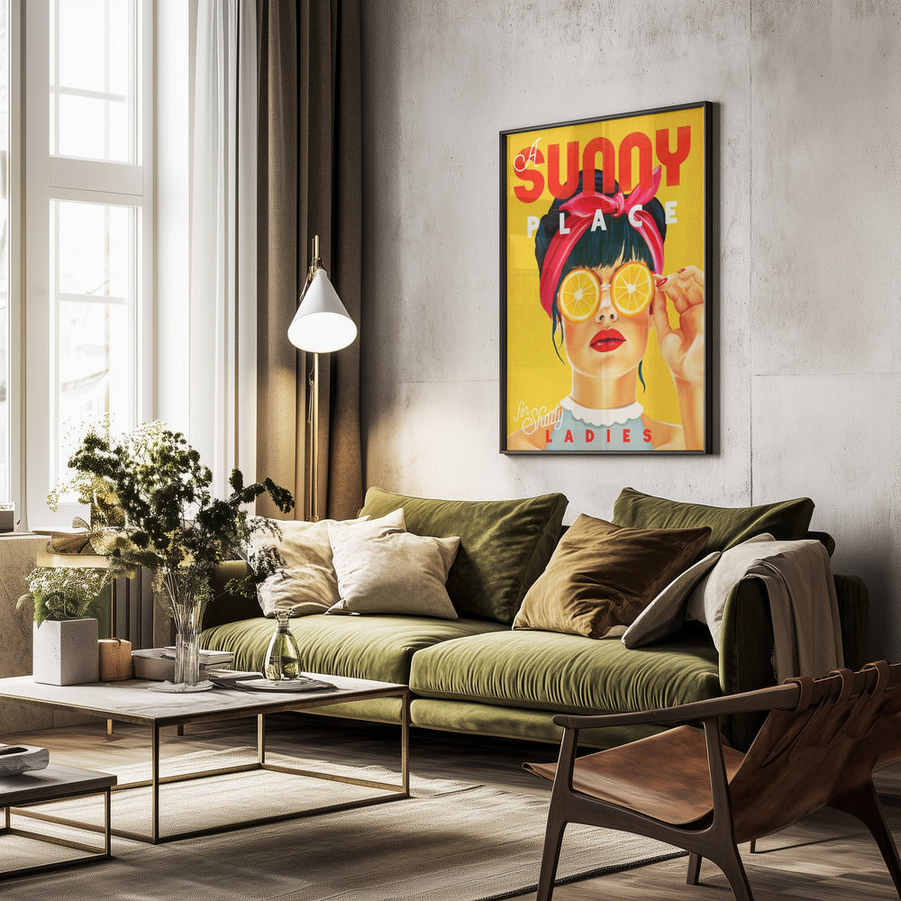 A Sunny Place For Shady Ladies Orange Pinup Art - Poster / Art Print - interiör