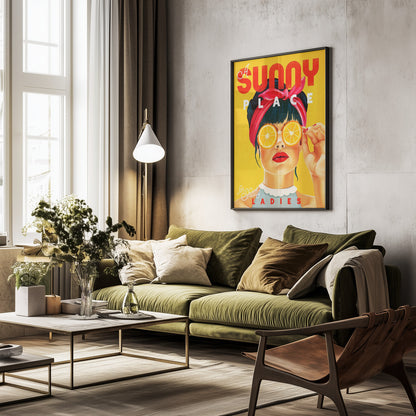 A Sunny Place For Shady Ladies Orange Pinup Art - Poster / Art Print - interiör