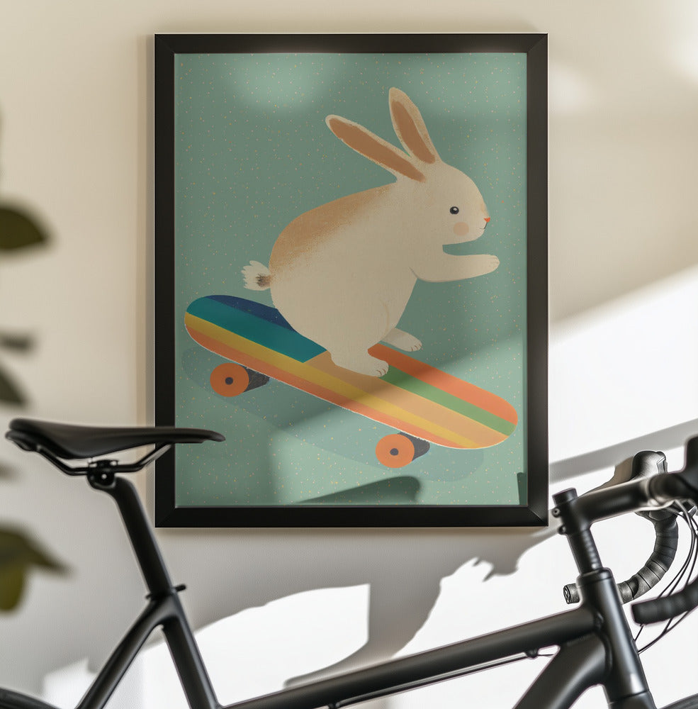 Bunny On Skateboard - Poster / Art Print - interiör