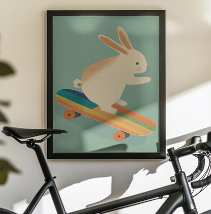 Bunny On Skateboard - Poster / Art Print - interiör