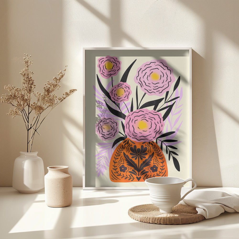 Pink Maxi Flower Vase - Poster / Art Print - interiör