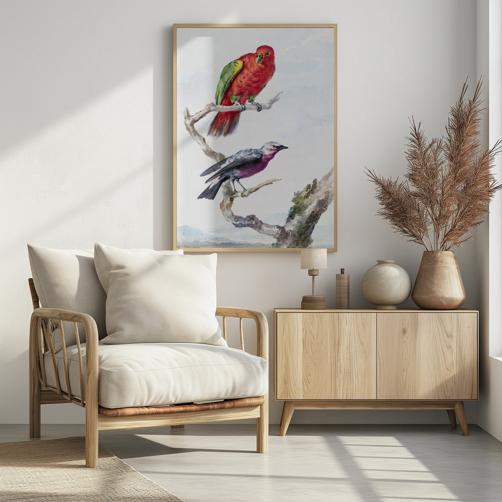 Two Birds, Including a Red Green Parrot - Poster / Art Print - interiör