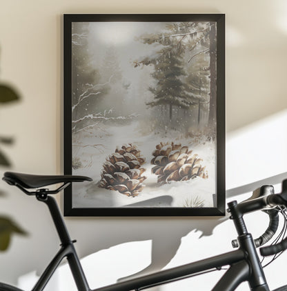 Pine Cones In Snow - Poster / Art Print - interiör