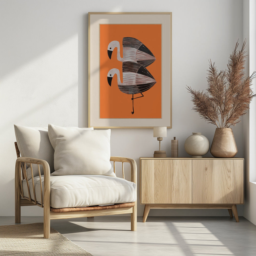 Tangerine Flamingos - Poster / Art Print - interiör