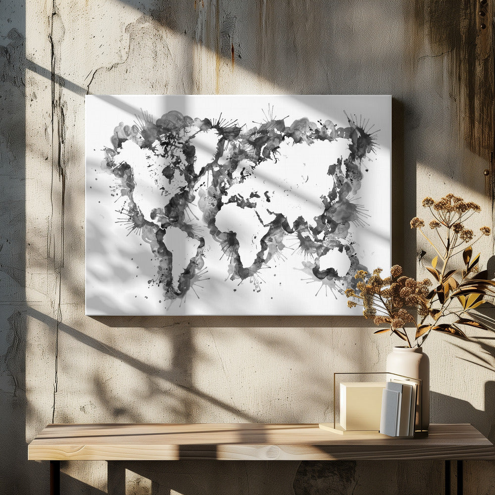 Gray strokes världskarta - Poster / Art Print - interiör