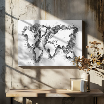 Gray strokes världskarta - Poster / Art Print - interiör