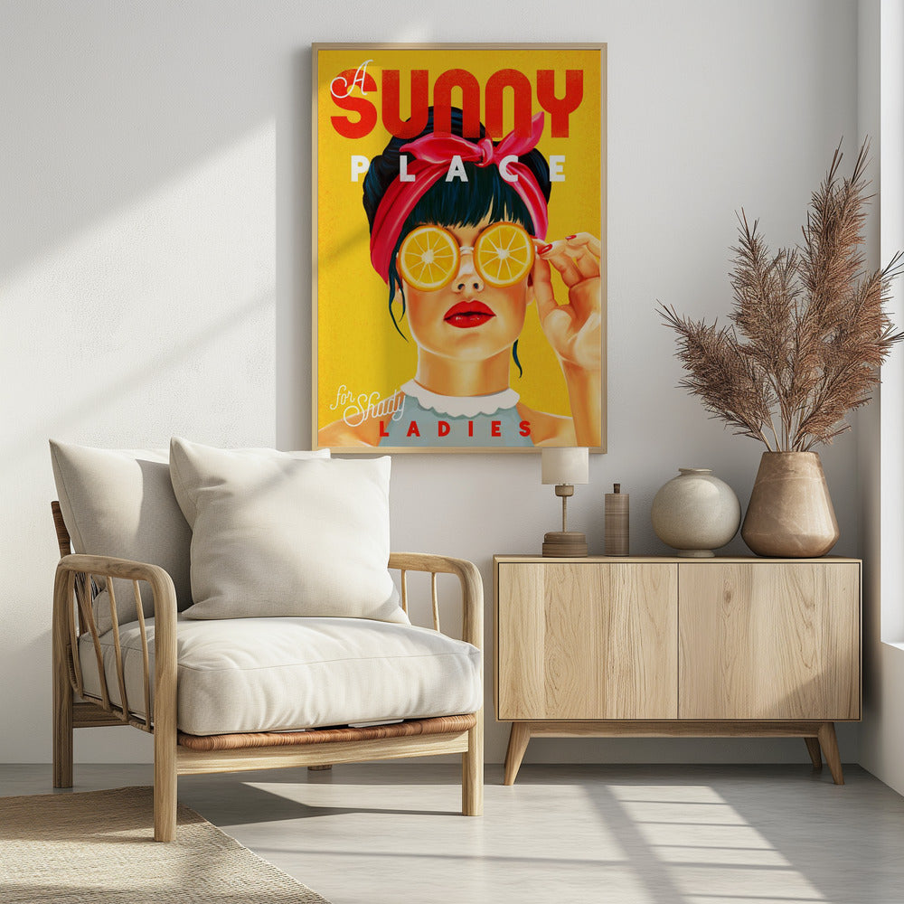 A Sunny Place For Shady Ladies Orange Pinup Art - Poster / Art Print - interiör