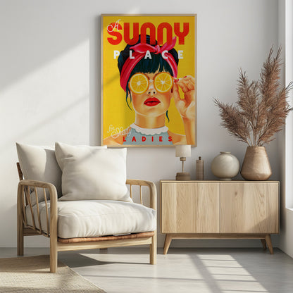 A Sunny Place For Shady Ladies Orange Pinup Art - Poster / Art Print - interiör