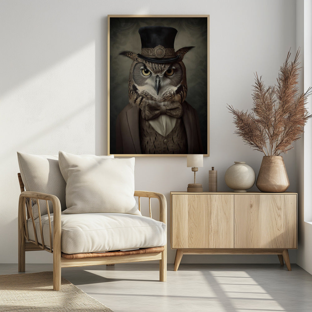 Dapper Owl Gentleman - Poster / Art Print - interiör