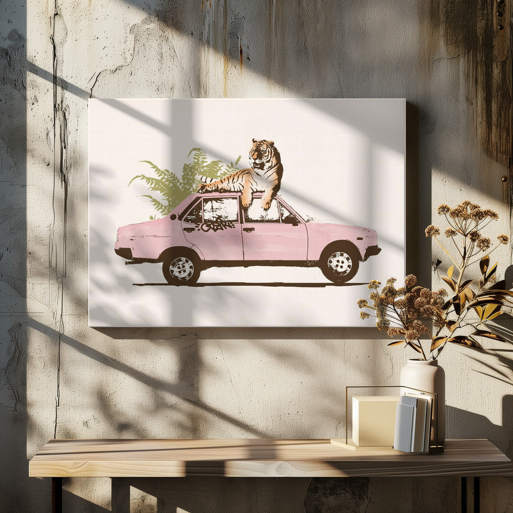 Tiger On Car - Poster / Art Print - interiör