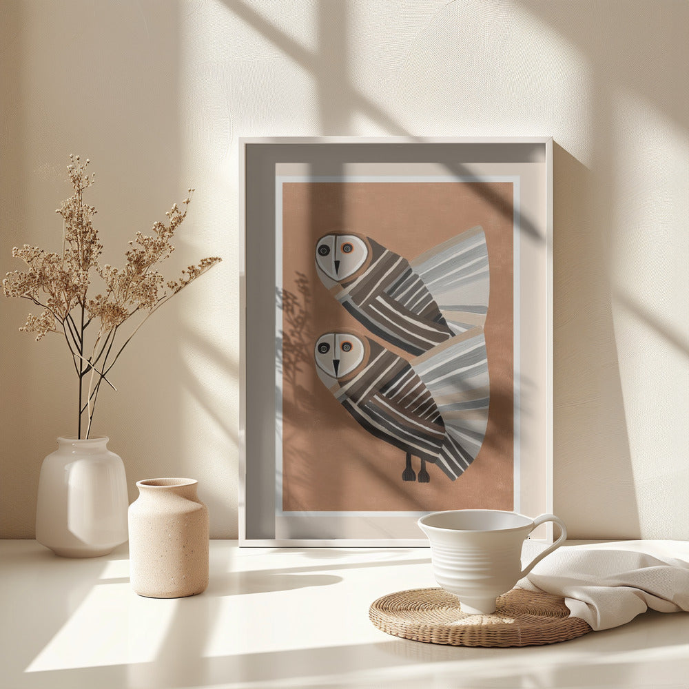 Striped Owl Pair - Poster / Art Print - interiör