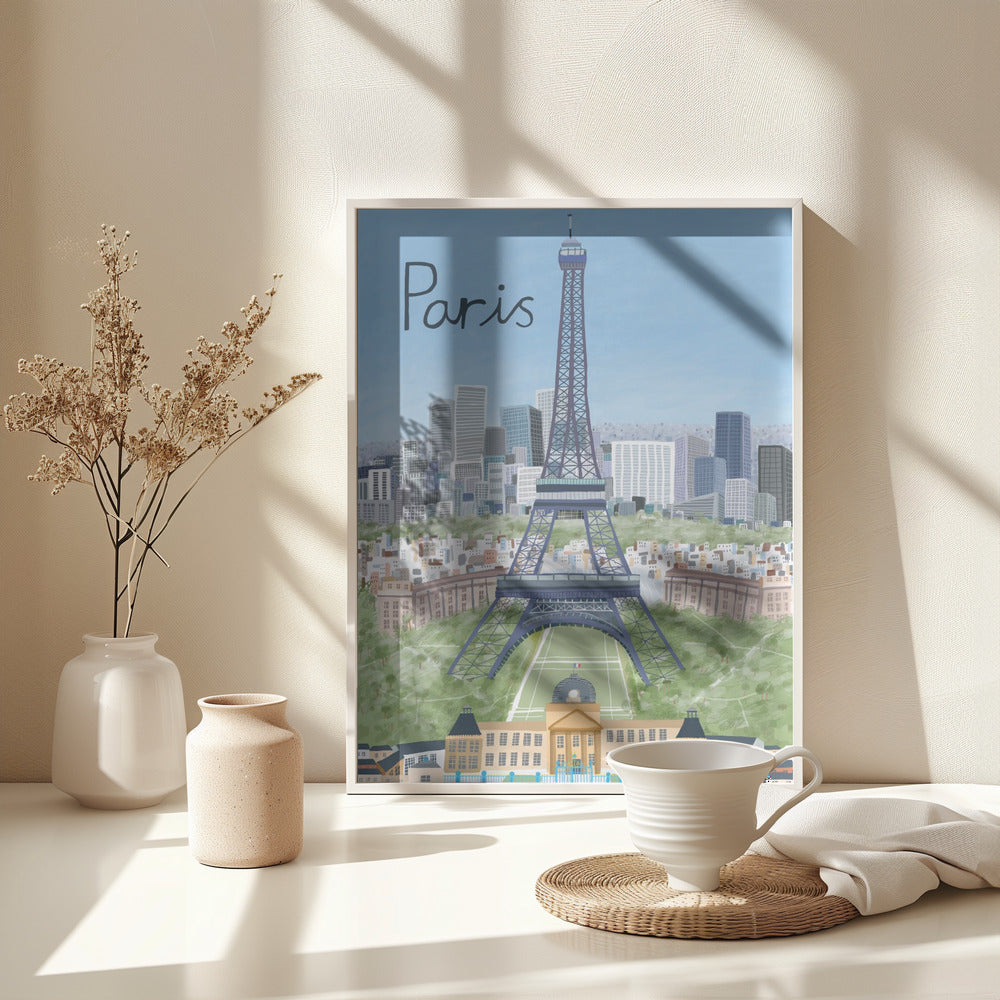 Eiffel Tower with Paris City in Background by Artist Carla Daly - Poster / Art Print - interiör